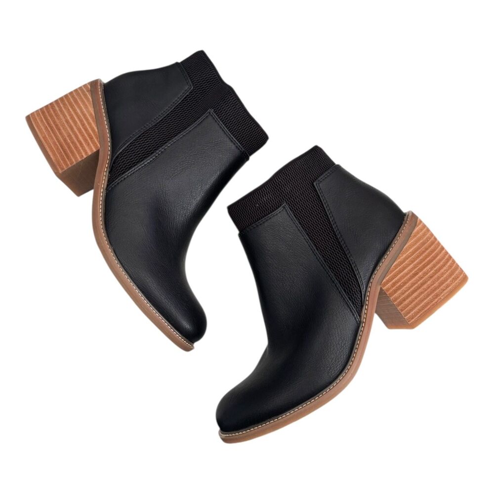 Korks Clove Women's Size 7.5 Black Ankle Block Heel Bootie Zip Stretch Casual - Picture 2 of 9